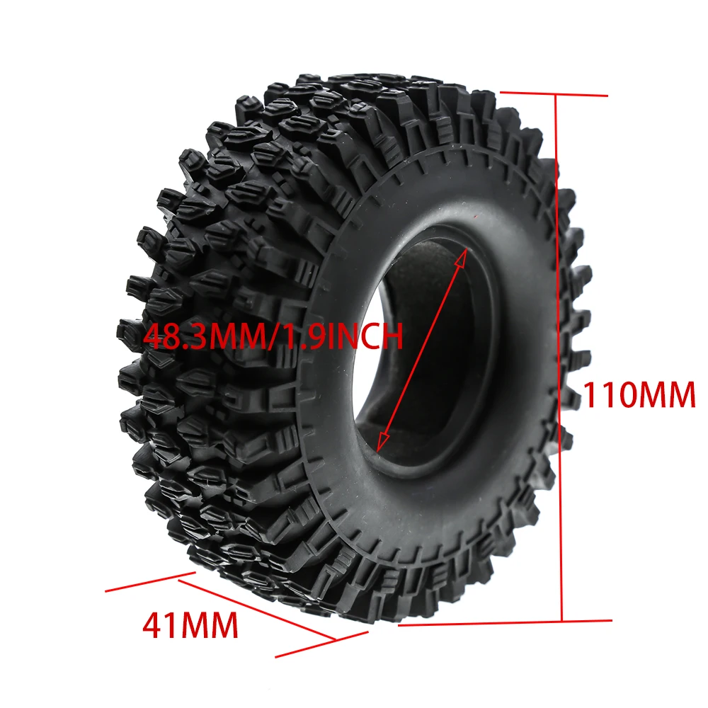 4pcs 1.9 inch Tire Rubber Wheel Tires  Tyre for 1:10 RC Rock Crawler TRX4 Bronco D90 D110 Axial scx10 90046 RC4WD CC01 TF2