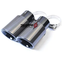 1PC Car Modified Glossy Black Carbon Fiber Bevel Muffler End Pipe Stainless Steel Exhaust Tip For E63