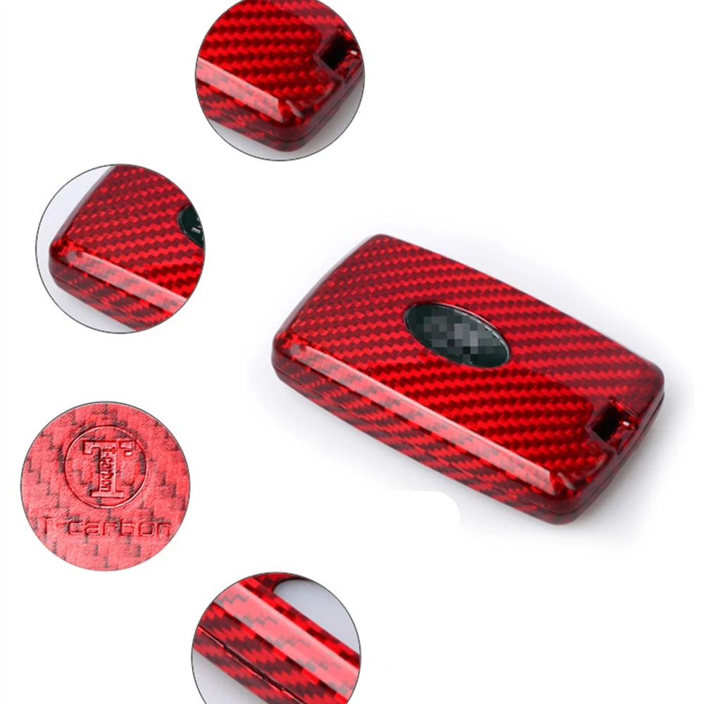 For Land Rover Discovery 2018 Jaguar Auto Remote Smart Key Shell Fob Cover Case Black/Red Real Carbon Fiber Cap