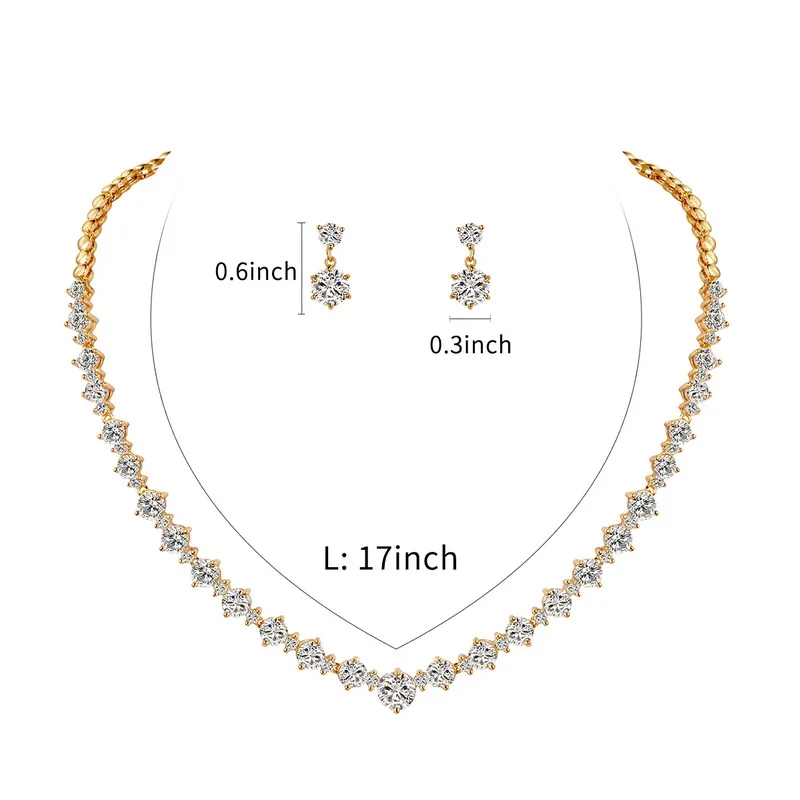 WEIMANJINGDIAN Brand Round Cut Cubic Zirconia CZ Crystal Necklace and Earrings Wedding Bridal Banquet Prom Jewelry Sets