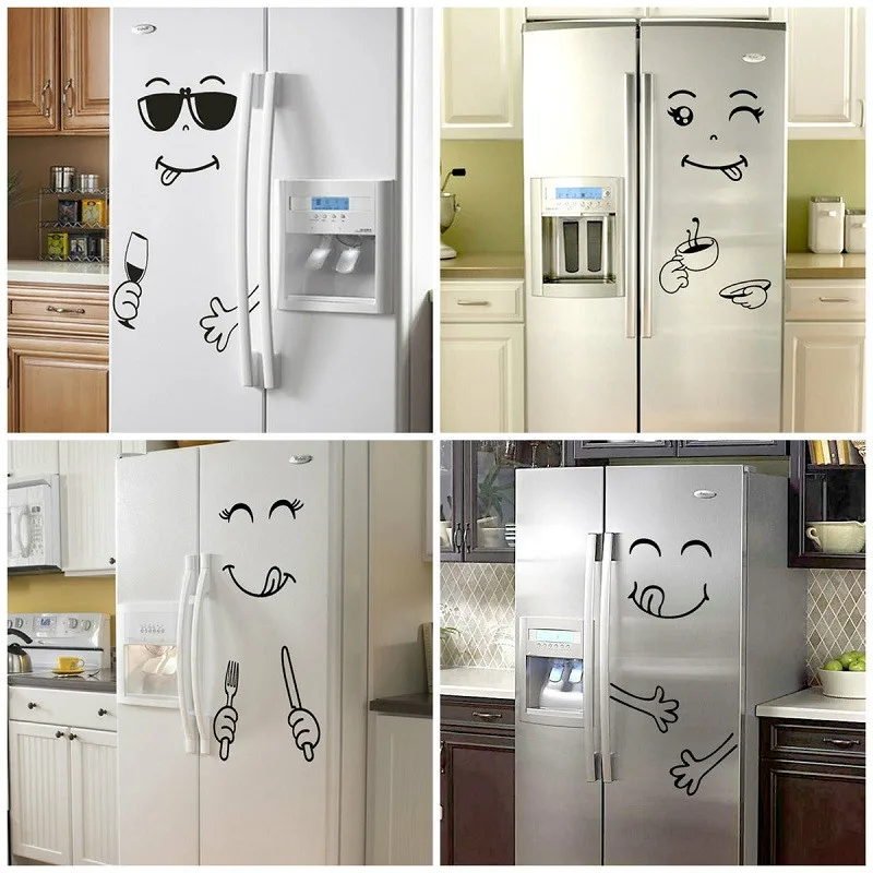 Funny Eating Drinking Smile Face Wall Stickers For Dining Room Home Decoration Diy Vinyl Art Wall Decal Refrigerator Sticker