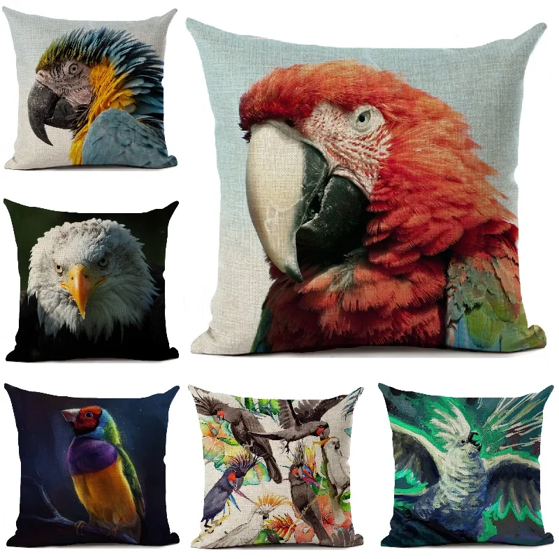 Bird Cushion Cover Macaw Owl Parrot Pillow Cover Living Room Sofa Car Decor Throw Pillows Home Decoration Pillowcase 45x45cm