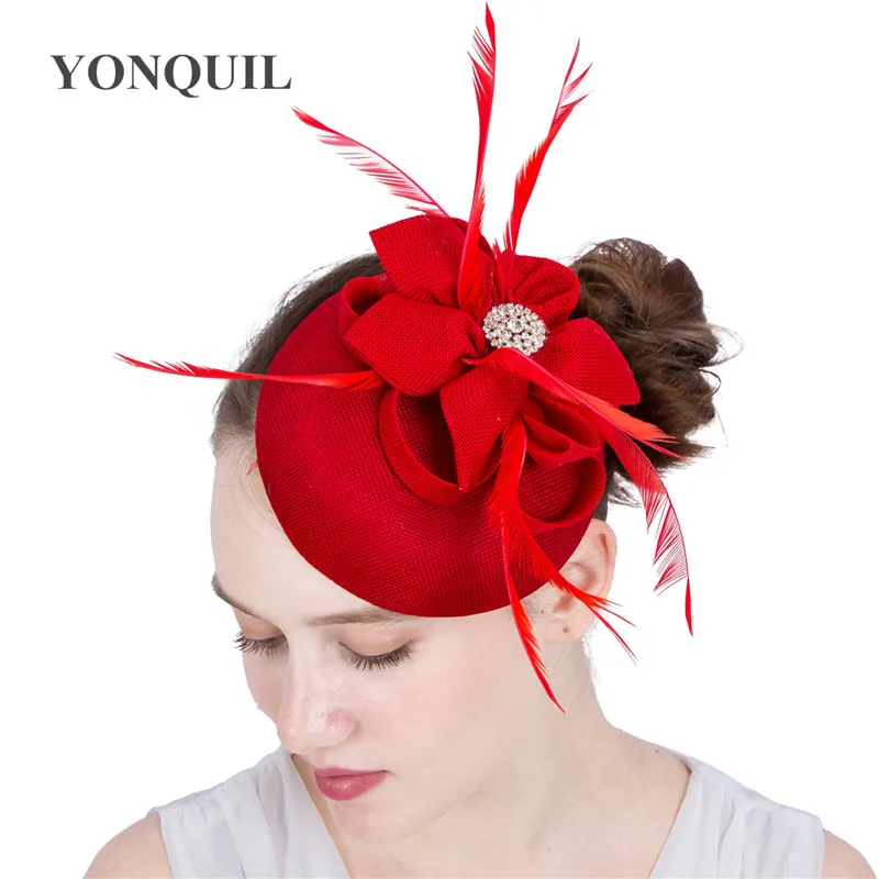 

Bridal Imitation Sinamay Fascinator Event Occasion Hat With Feathers For Kentucky Derby Church Wedding Party Race Top Quality