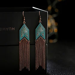 Vintage Bronze Arrow Alloy Dangle Earrings For Women Trible Boho Retro Long Chain Tassel Indian Jhumka Earrings