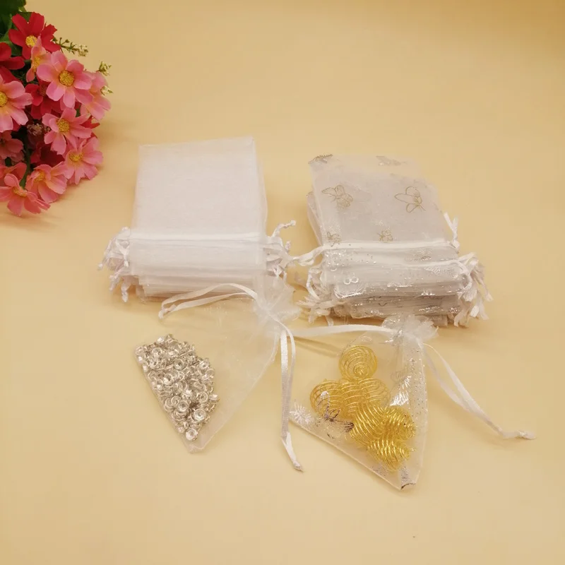 

1000Pcs Butterfly White Organza Bags Small Drawstring Pouches Gift Bags Cosmetic Bag for Make Up Wedding Storage Packaging Bag