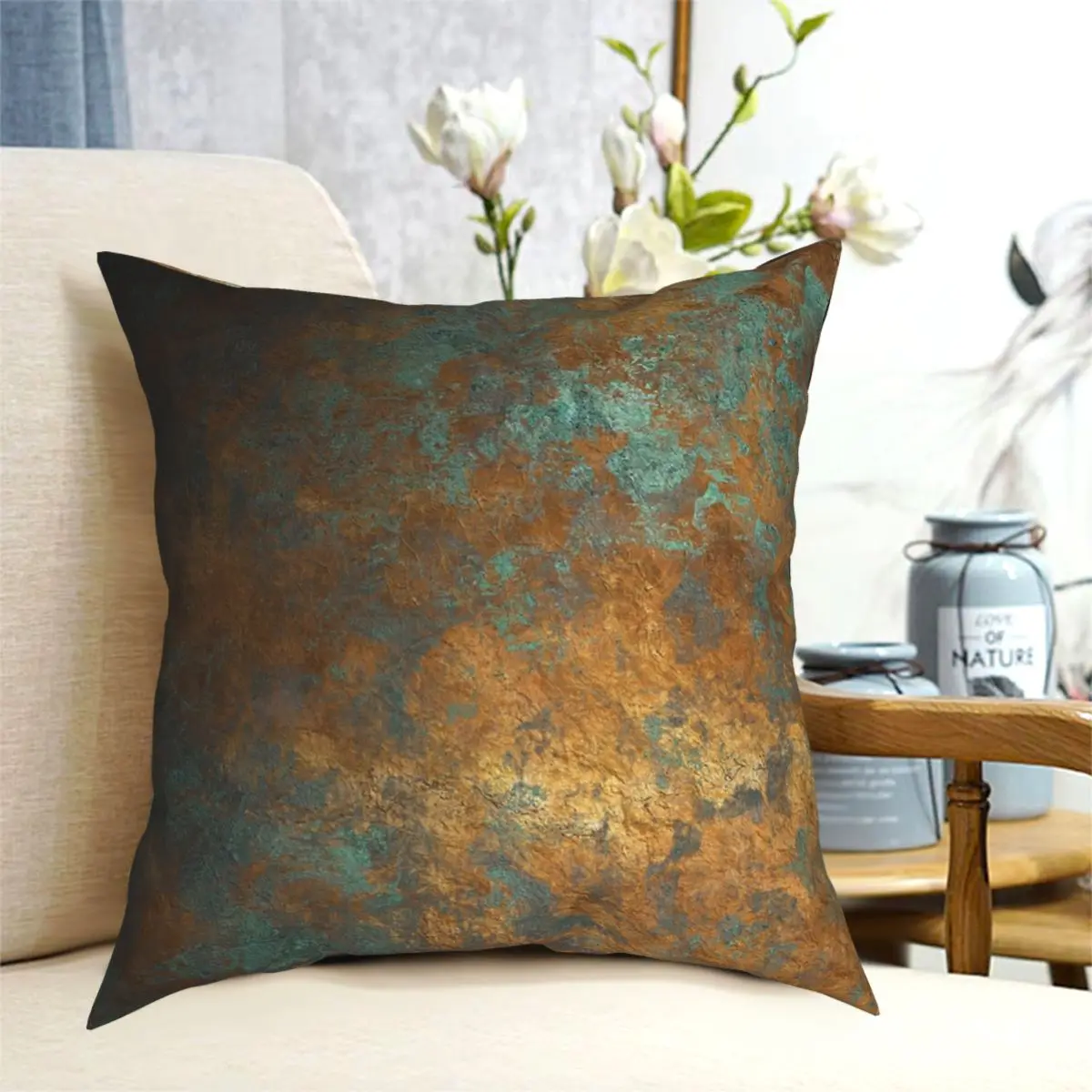 Oxidized Copper Square Pillowcase Polyester Pattern Zip Decor Throw Pillow Case Home Cushion Case Wholesale 18