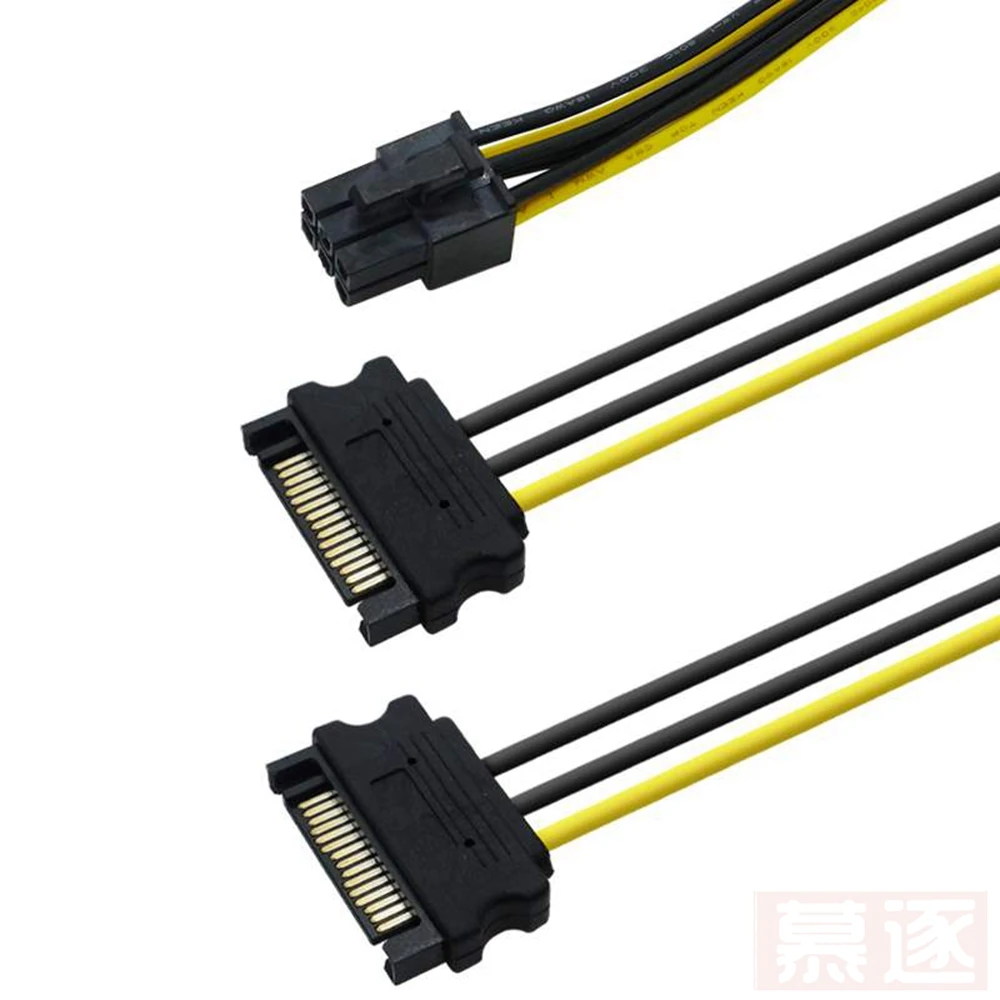 Dual two SATA 15 Pin Male M to pcie pci express pci-express PCI-e Express Card 6 Pin Female Graphics Video Card Power Cable 15cm