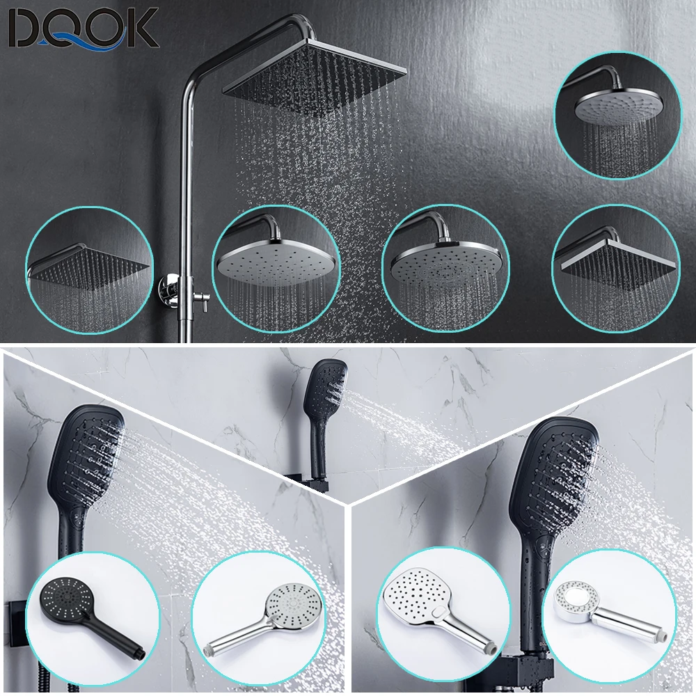 Shower Head Bathroom 3 Modes ABS round Chrome Water-Saving Nozzle G1/2 Bath Shower Adjustable Black Shower