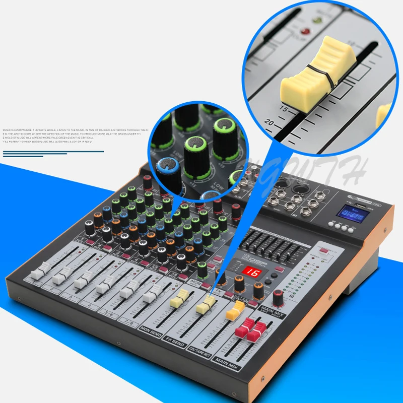 Imagem -03 - Canais Mixer dj Studio Audio Mixing Console com 16 Digital Reverb Efeito Faixa Equalização Usb Bluetooth 48v Phantom Power 8