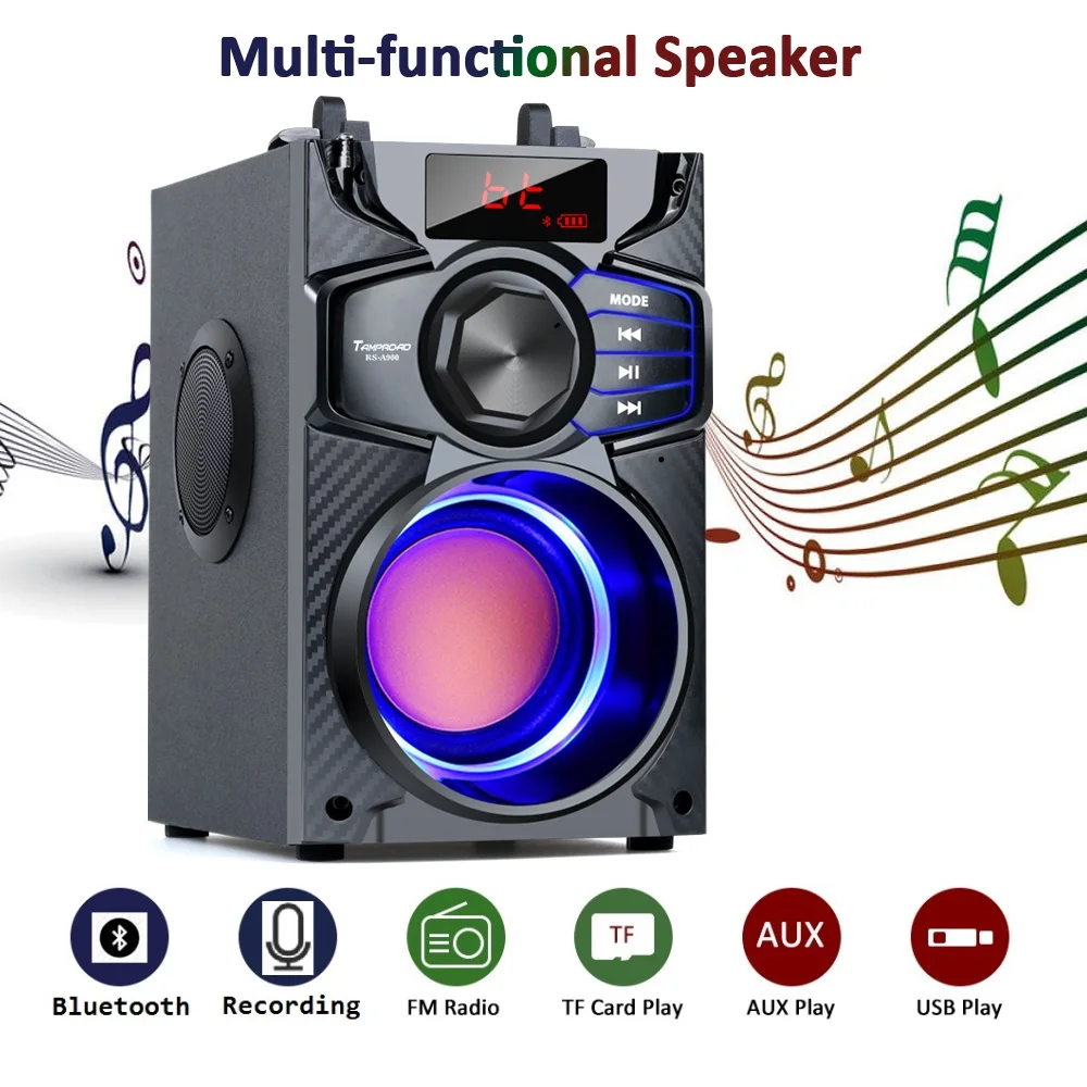 TOPROAD Bluetooth Speaker Portable Big Power Wireless Stereo Subwoofer Heavy Bass Party LED Speakers Support FM Radio TF AUX USB