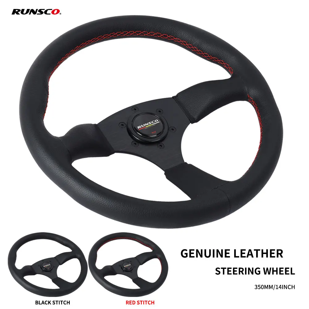 350mm/14Inch Steering Wheel Genuine Leather Drift Car Racing Game Pc Steering Wheel