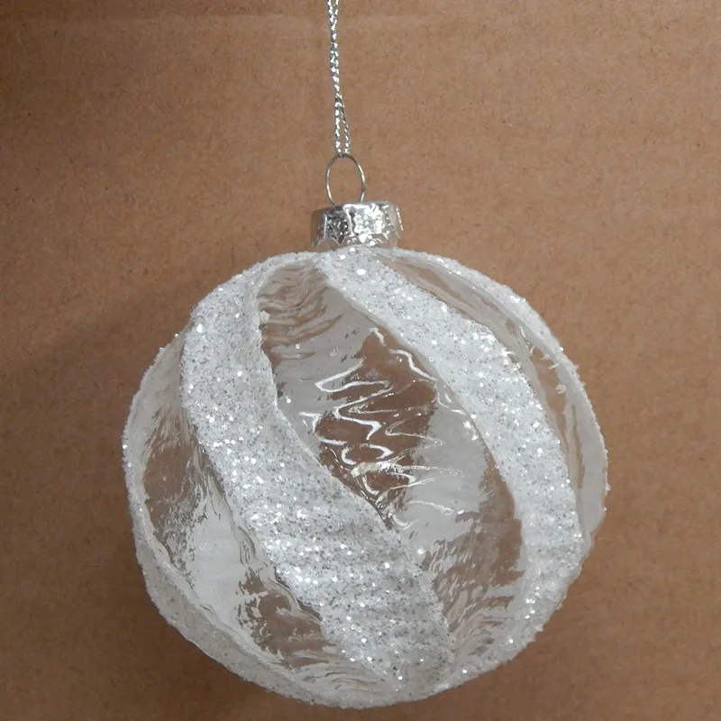 

12pcs/pack Diameter=8cm Small Size White Powder Painting Glass Ball Home Decorative Christmas Day Hanging Pendant