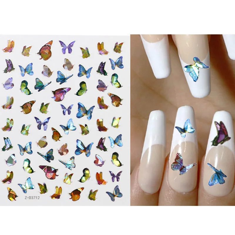 1 PCS holographic butterfly 3D nail sticker decal laser butterfly manicure nail art acrylic design tool DIY nail stickers