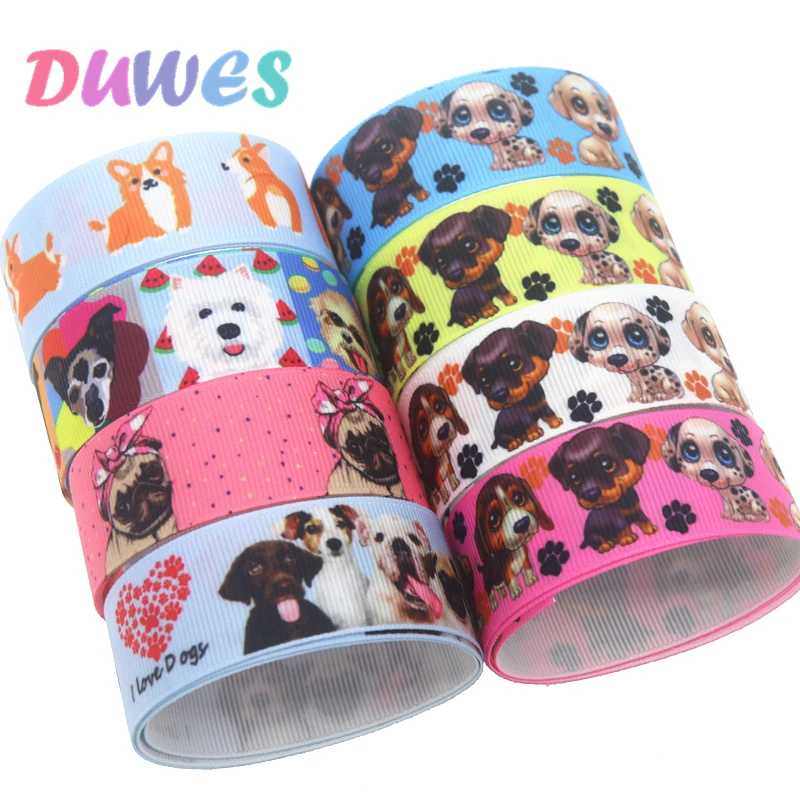 DUWES 50yards I love dog Printed Grosgrain Ribbon Accessory Hairbow Headwear Decoration DIY Wholesale OEM D1284