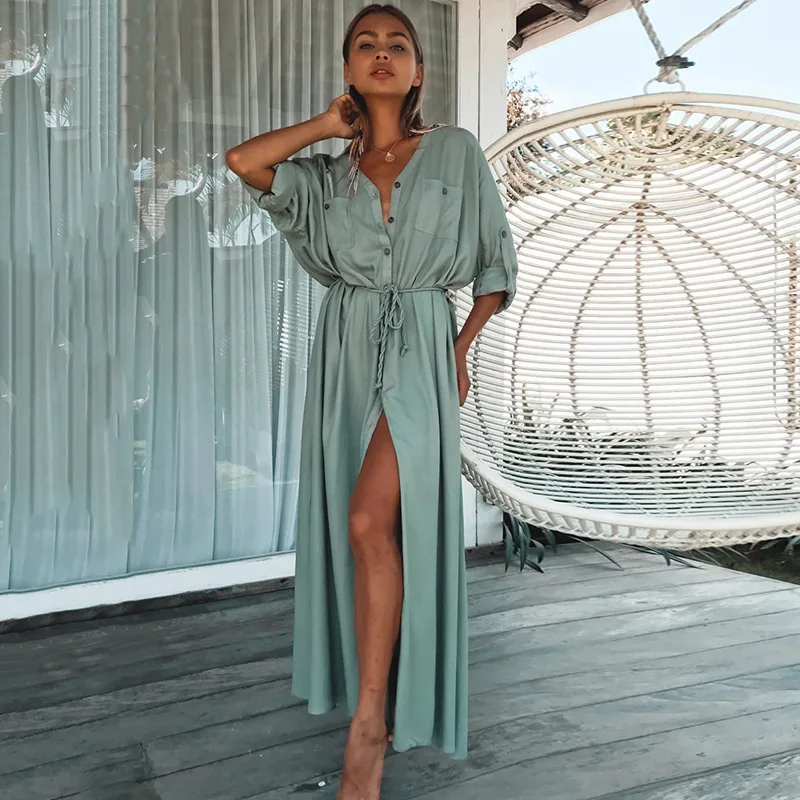 Summer Long Beach Dress saida de Praia Beach Cover up Kaftan Sarong Vestido Swim wear Cover up Ropa de Playa Tunic Beach