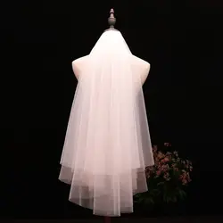 Minimalist Simple 2 Tier Layered Women Girls Short Wedding Veils Ivory White Tulle Bridal Veil Marriage Accessories With Comb