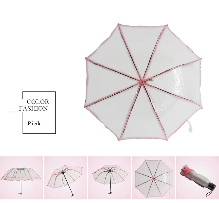 Transparent Folding Non-automatic Umbrella Men Ripple Edge Windproof Rain Umbrella Women Plastic Clear Ladies Outdoor Parasol