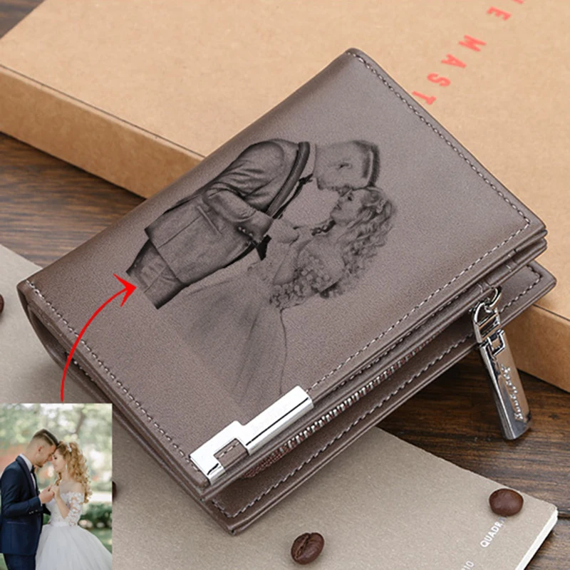 Custom Picture wallet Men's Casual Wallet Zipper Buckle Card Holder Card Holder Custom Pattern Engraving Multifunctional Wallets