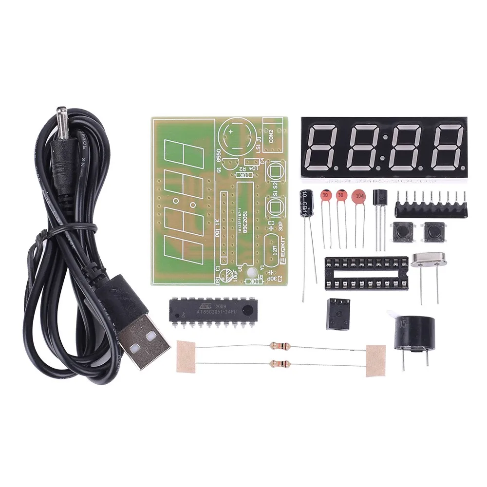 AT89C2051 Módulo de reloj Digital LED de 4Bits/6Bits, temporizador, despertador, cronómetro, tubo LED multifunción, Kit de reloj electrónico