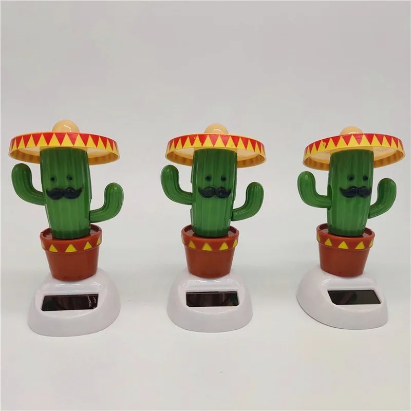 1Pcs Cute Creative Green Cactus Hat Image Children Entertainment Dolls Toys Automatic Swing Solar Toys Automobile Decor Supplies