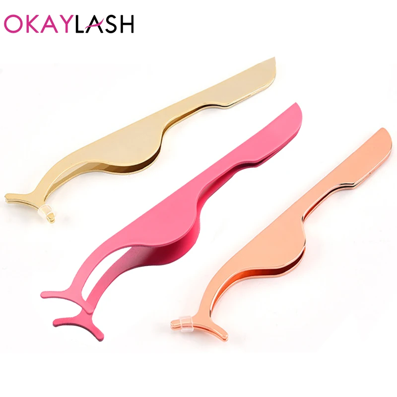 OKAYLASH Metal False Eyelash Tweezers Stainless Steel  Fake Lash Wearing Applicators Lash Pliers