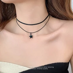 Fashion Black Leather Vintage Retro Necklaces Pendant Star Moon Statement Double Layer Chokers Necklace For WomenParty Necklace