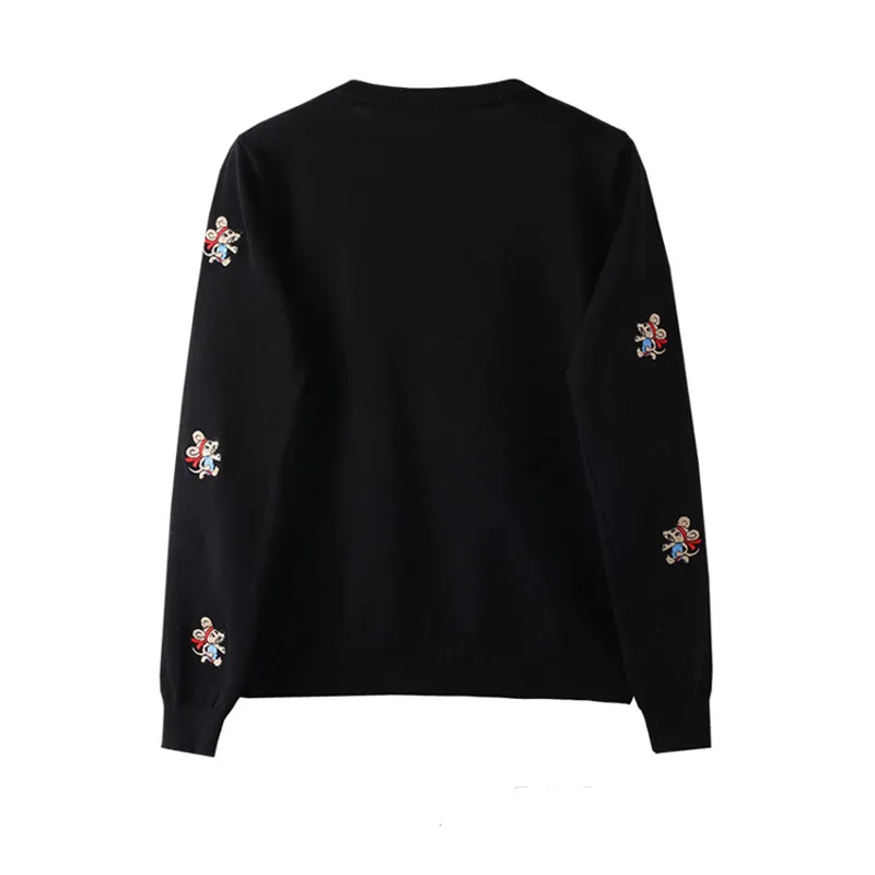 Autumn and winter women\'s embroidery knitted sweater cute little mouse round neck long sleeve knitted top 2024 new