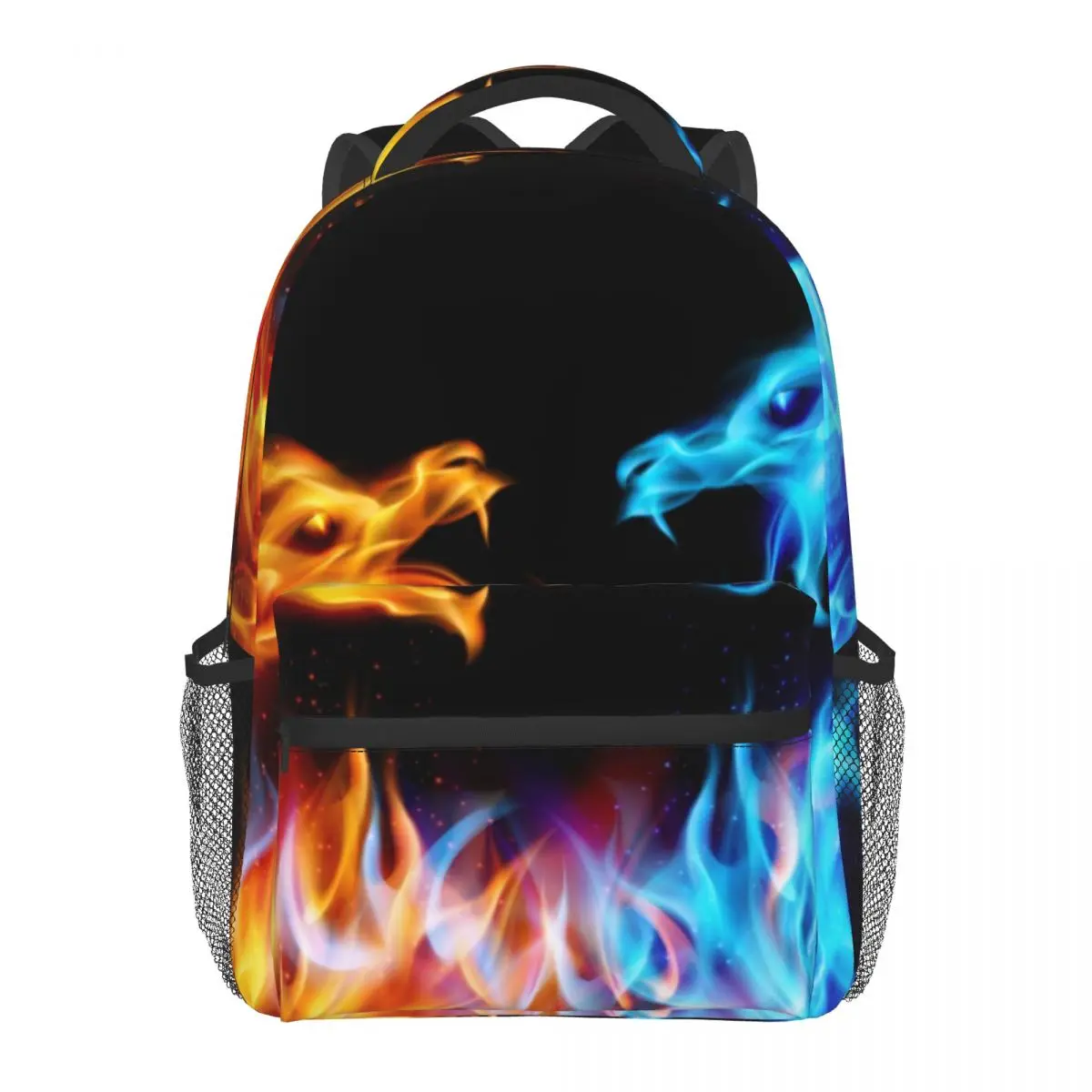 Fashion Women Backpack School Bags For Teenagers Girls Blue And Red Fire Dragons Student Backpack