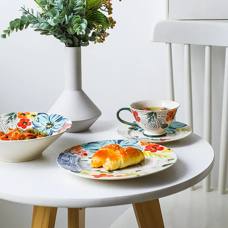 LingAo Hand-painted Ceramics, Western Dishes, Soup Bowls, Cups, Tableware Sets