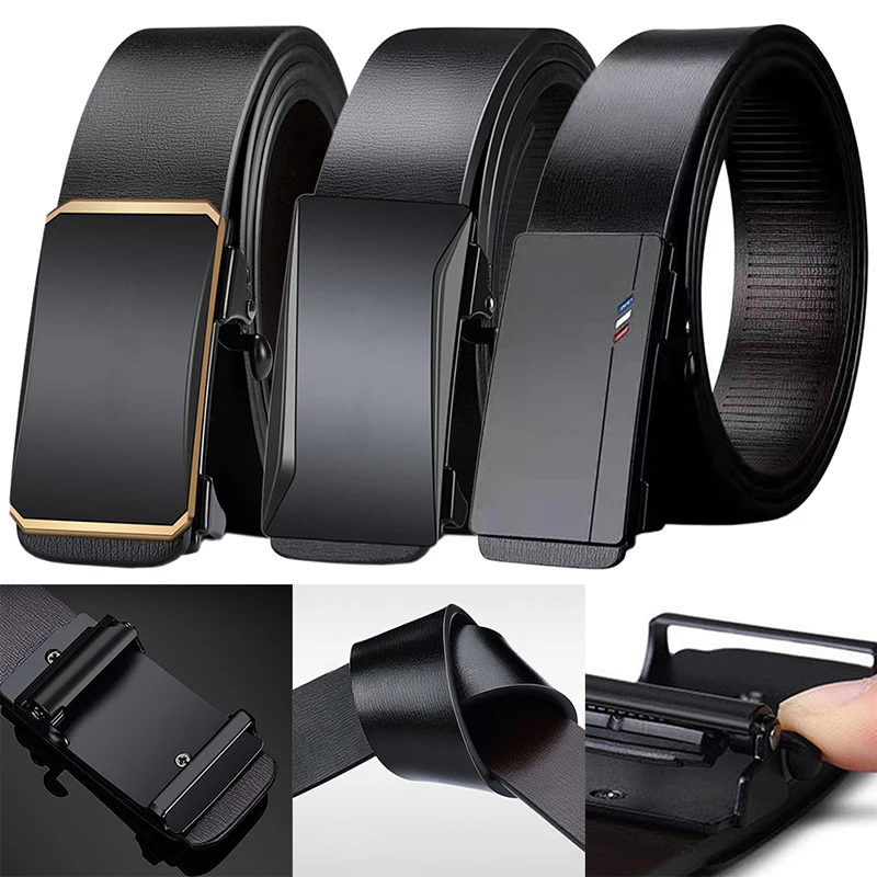 Hot Sale Men Belts Automatic Buckle Belt PU Leather High Quality Belts For Men Leather Strap Casual Buises for Jeans