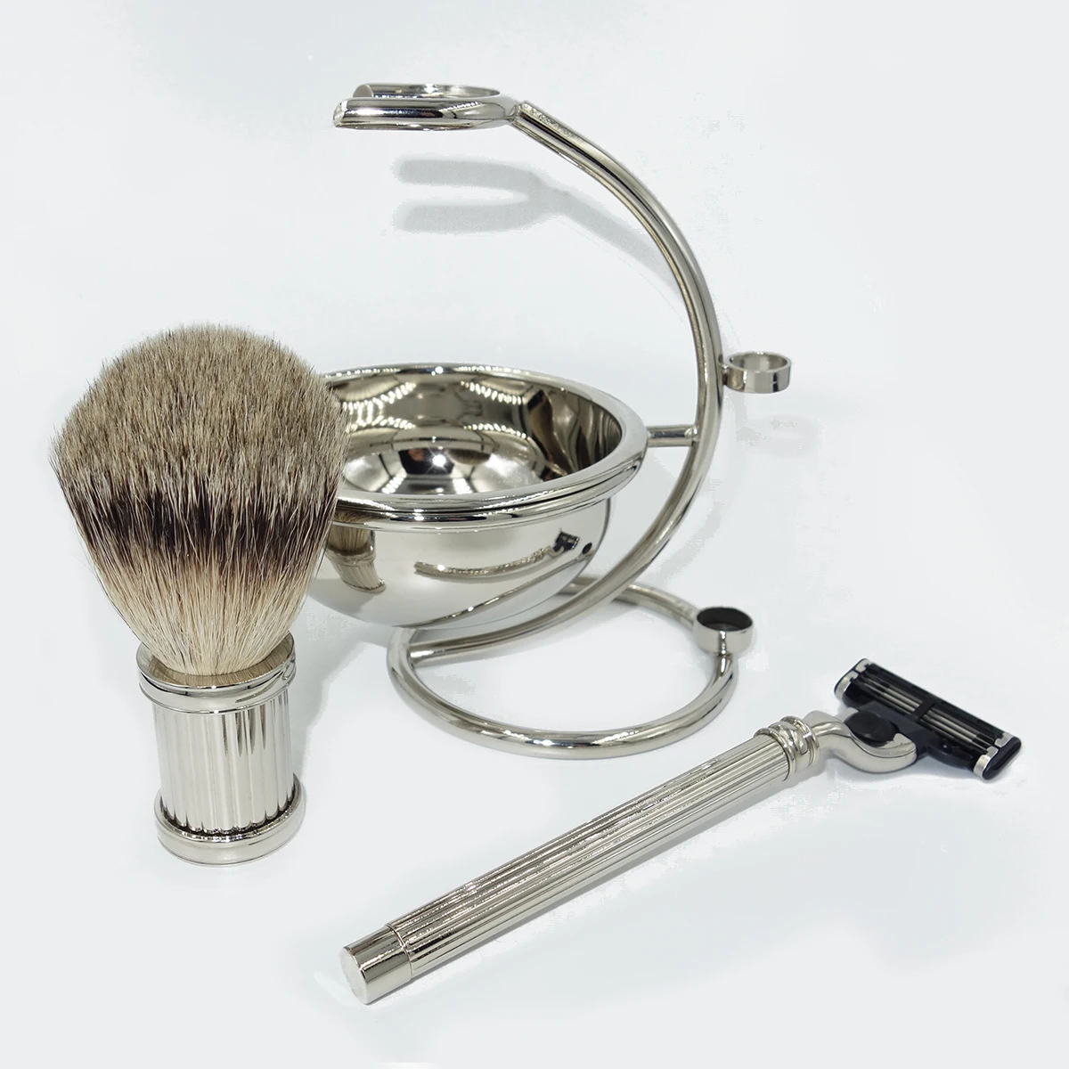 Irazor navalha suporte e barba caneca de espuma tigela com silvertip texugo cabelo barbear escova conjunto para homem