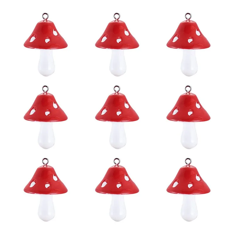 

200pcs Resin Pendants Red Mushroom Big Charms for Jewelry Making DIY 34x22x22mm Hole: 2mm