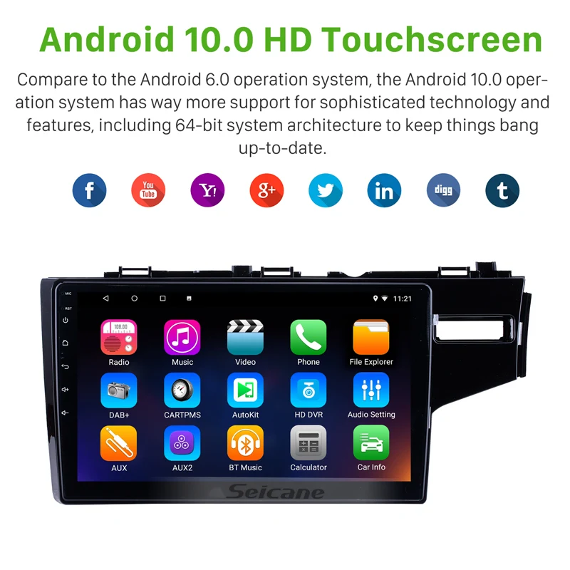 Seicane GPS Autoradio HD Touchscreen Car Radio Audio Android 13 for 2014 2015 HONDA JAZZ/FIT (RHD) support Carplay DAB+