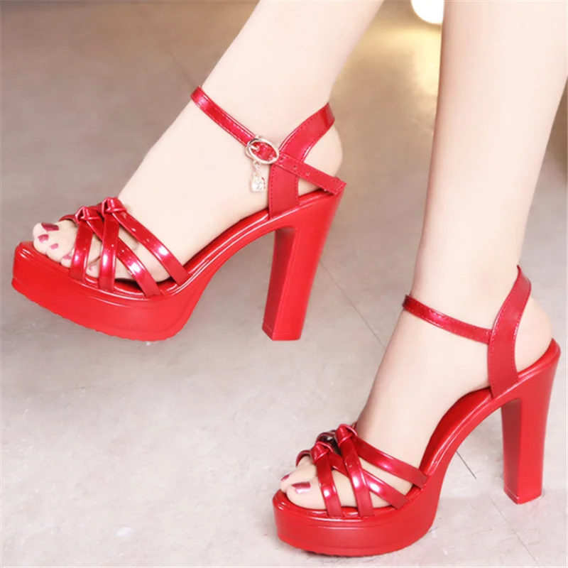 BEYARNE10CM Platform New All-Match Sexy Look Thin Sandals Square Heel Peep Toe High Heels Cheongsam Walk Show Women Shoes Big