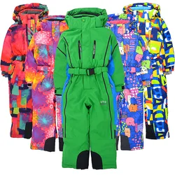 Roupa de esqui infantil, macacão de inverno à prova de vento, água à prova de neve, mais espessamento de veludo, equipamento de ski