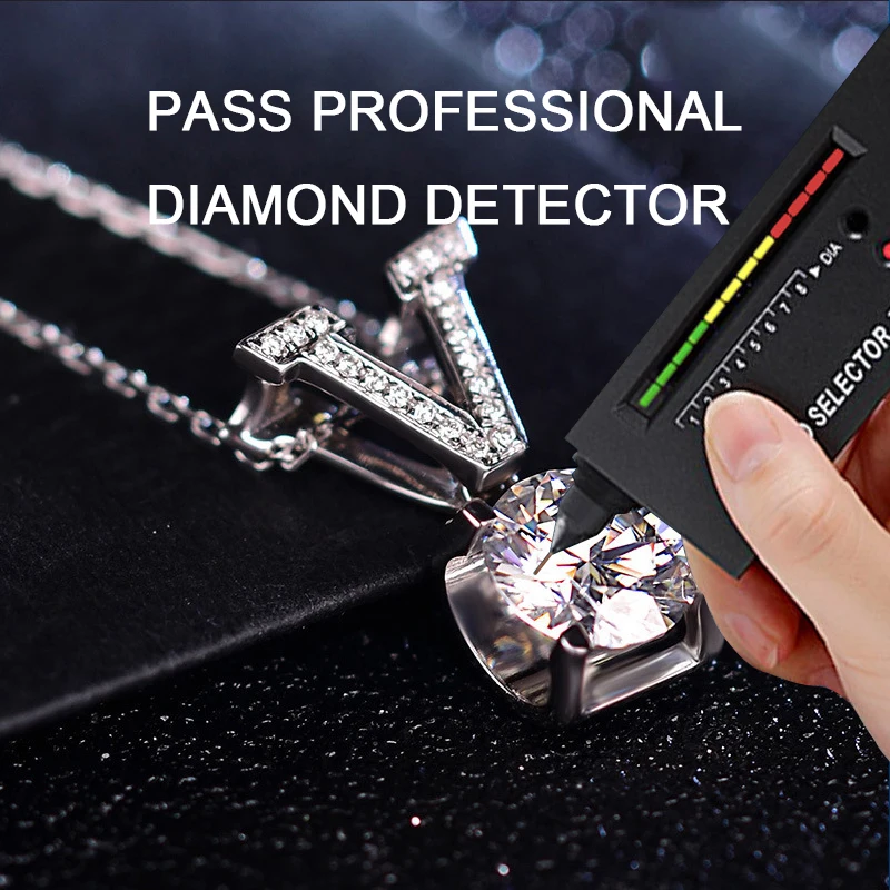 1ct Sterling Silver Moissanite Diamond V Letter Pendant Necklace 14K White Gold Lab Diamond Necklace Fine Jewelry For Women Girl