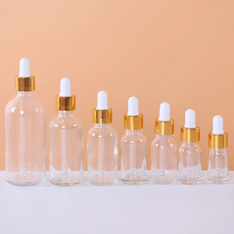 Golden Cap Refillable Dropper Bottle Frosted essential oil Glass Aromatherapy Liquid 5-100ml Drop for massage Pipette Bottles