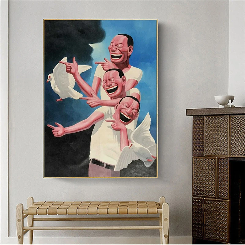 Canvas Painting Figure Paintings Picture Yue Minjun Laughing Man Art Posters and Prints Wall Pictures for Living Room Art Decor