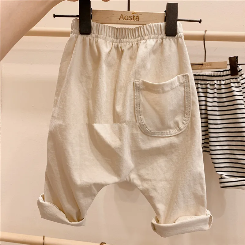 100% Cotton Children\'s Pants Spring And Autumn Boys And Girls Casual Loose Pocket Trousers Baby Kids Clothing WTP37