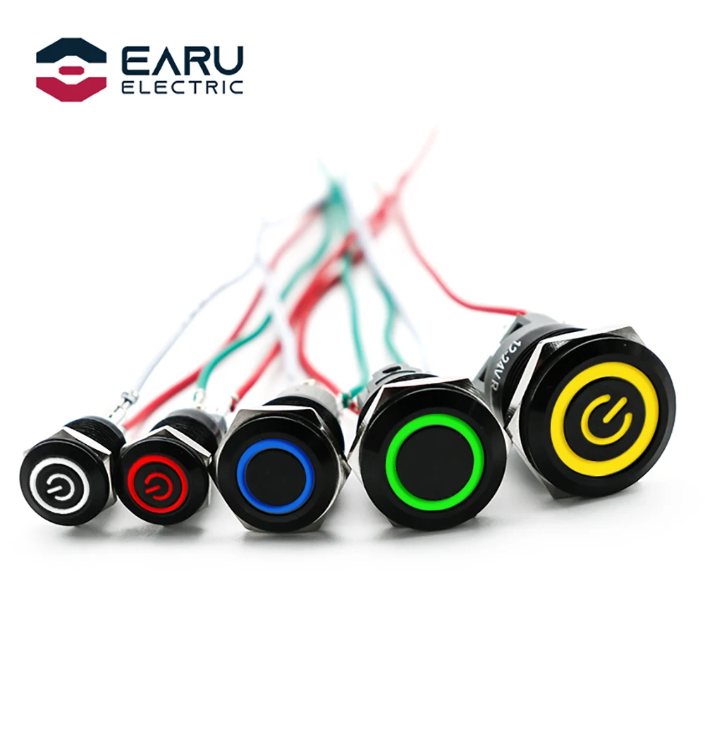 

Водонепроницаемый металлический окисленный черный кнопочный переключатель 12/16/19/22 мм, фиксация мгновенного фотоэлемента, переключатель мощности 5 В, 12 В, 24 В, 220 В