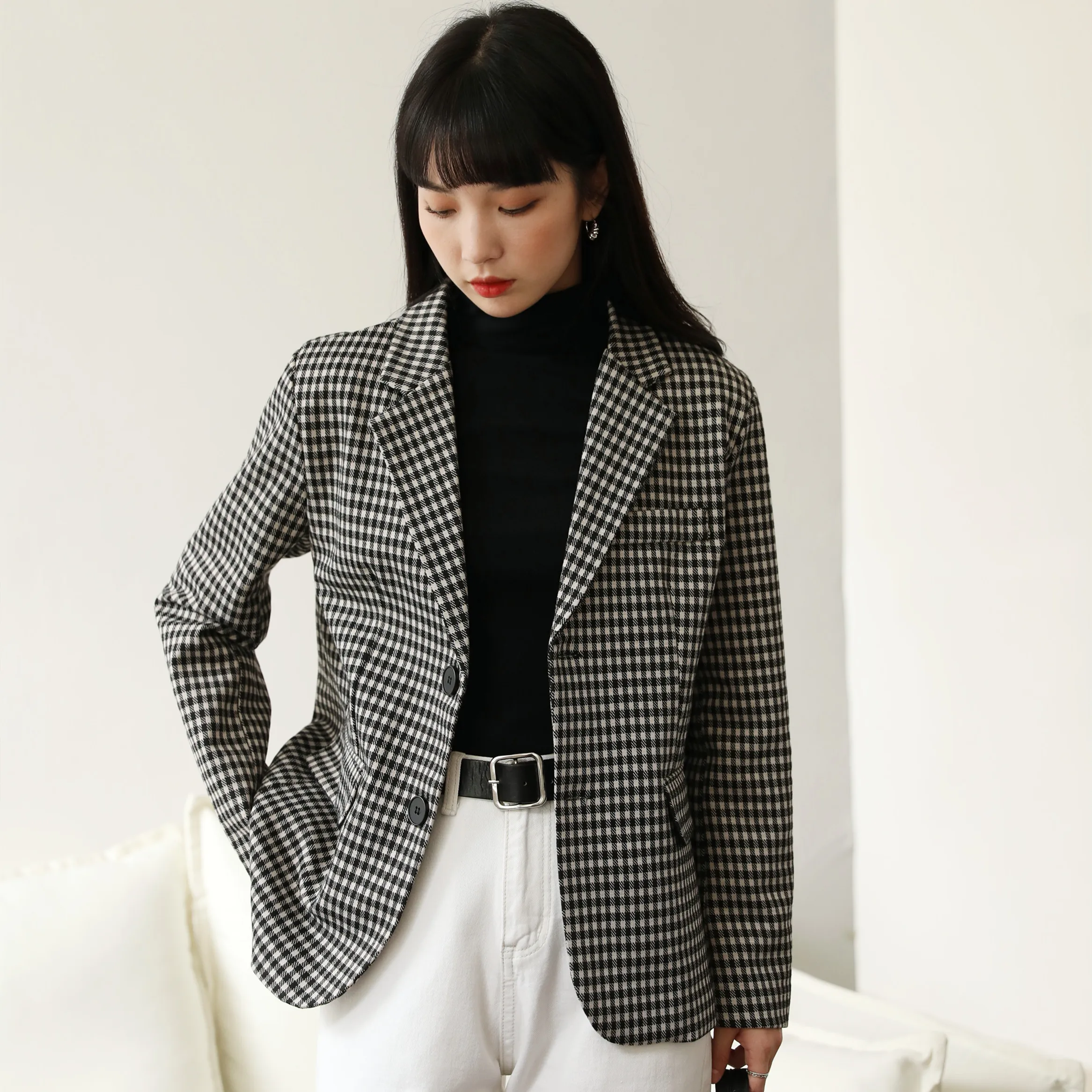 Autumn and Winter Women Plaid Blazers and Jackets Work Office Lady Suit Slim Double Breasted Business Female Blazer Coat