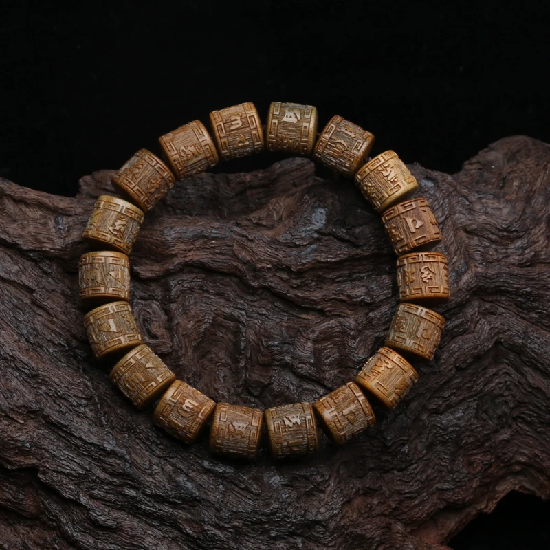 Natural sandalwood Tibetan six-character mantra Tibetan Buddhist prayer wheel bracelet 15mm unisex Yoga Zen