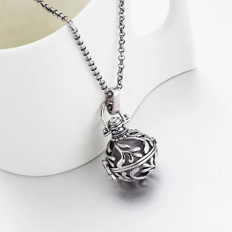 Sweater Necklace Mexican Angel Caller Bola Harmony Ball Wish Box Leaf Silver Color ( Fit Beads Size: 16mm ) 82.5cm Long, 1 PC