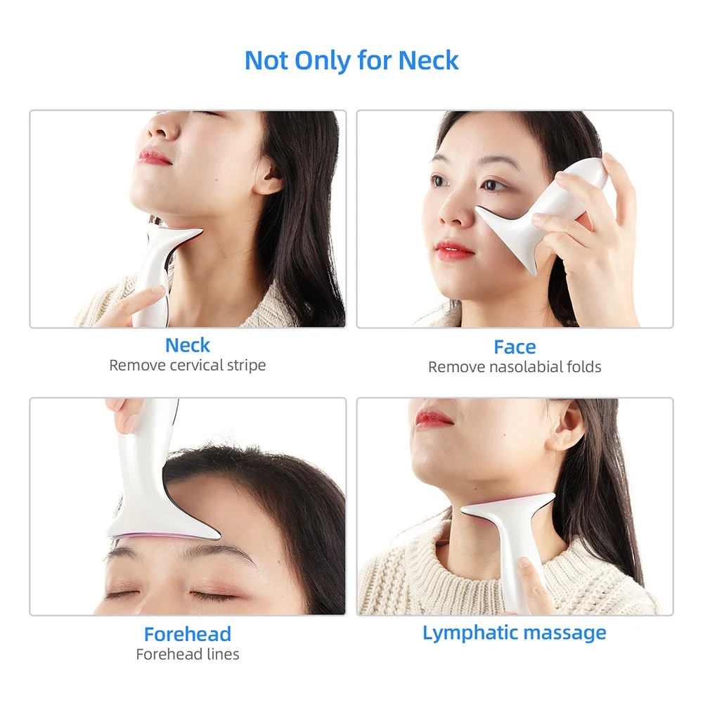 ION Heat Neck Face Lifting Massager EMS Double Chin Reducer LED Photon Rejuvenation Beauty Device Skin Tightening Anti Wrinkle