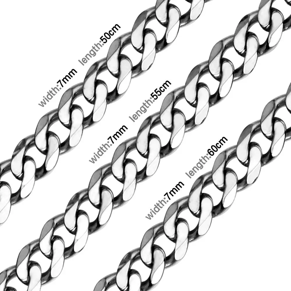 LUXUSTEEL No Fade Width 7mm Stainless Steel Cuban Chain Necklace For Men Length 20/22/24inch Golden Color Silver Tone Necklace