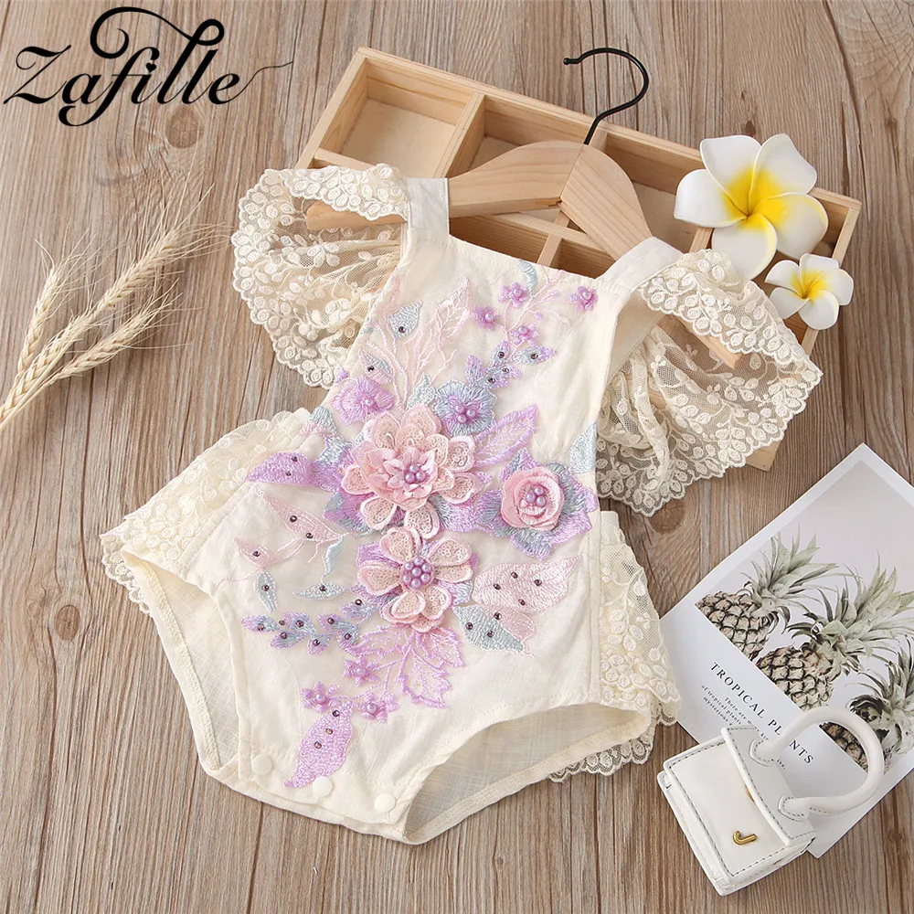 ZAFILLE Embroidery Flower Baby Romper Sleevless Lace Girl Baby Bodysuit For Newborns Onesie Jumpsuit Baby Girl Summer Clothes