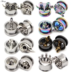 2 uds Piercing oreja medidores expansor de acero inoxidable dinosaurio pendientes tapones túneles tornillo moda Piercing joyería del cuerpo