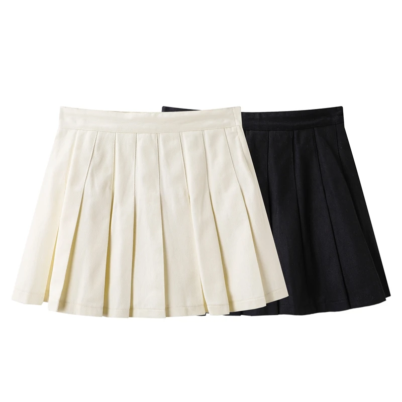 

Sweet Women Soft Cotton High Waist Skirt 2022 Summer Fashion Ladies College Style Skirt Female Solid Color Mini Pleated Skirt