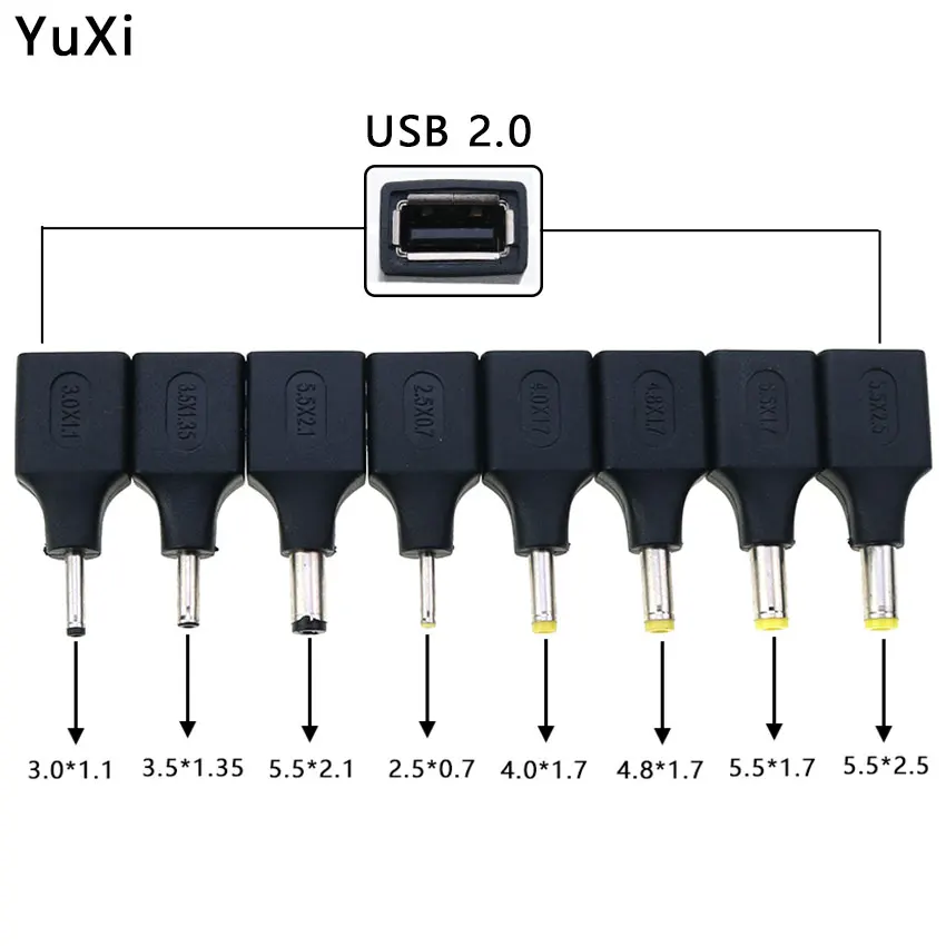 

USB 2.0 Female to DC Male Power Plug Converter 2.5*0.7 3.0*1.1 3.5*1.35 4.0*1.7 4.8*1.7 5.5*1.7 5.5*2.1MM DC Jack Adapter