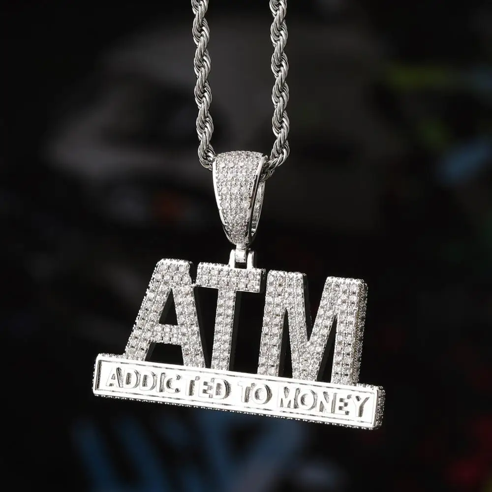 الهيب هوب مايكرو تمهيد AAA + مكعب زركونيا بلينغ مثلج خارج مدمن المال ATM المعلقات قلادة للرجال مغني الراب مجوهرات الذهب اللون #4